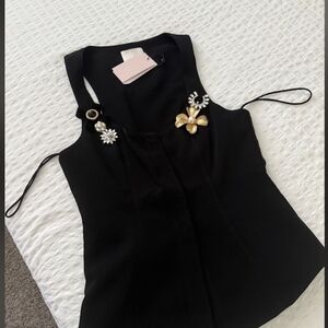 Cinq à Sept Black Top with Gold and Silver Embellishments